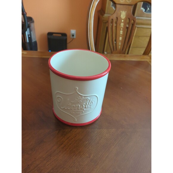 The Pioneer Woman White Linen Red Edge Stoneware Crock Utensil Holder New - Picture 2 of 11
